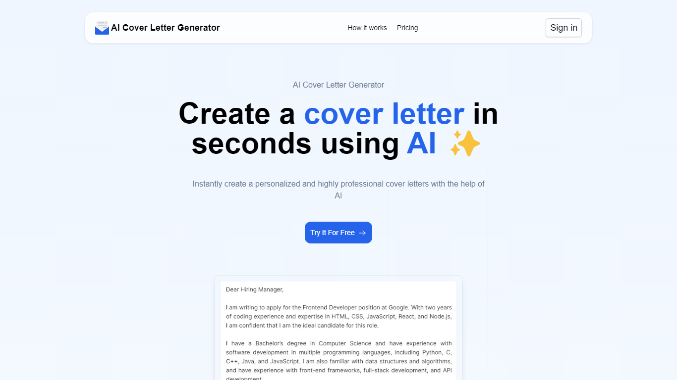 AI Cover Letter Generator